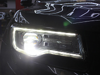 Jeep Grand Cherokee, замена штатных линз на бидиодные, восстановление стекол фар