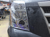 Cadillac Escalade - Установка диодных линз, замена ламп ДХО на яркие диодные, восстановление стекол фар.
