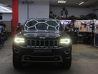Jeep Grand Cherokee, замена штатных линз на бидиодные, восстановление стекол фар