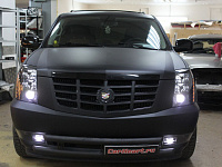 Cadillac Escalade, замена линз на Koito Bi-led, окраска в черный глянец, светодиодный тюнинг