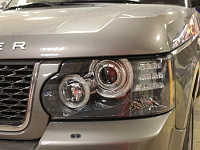 Range Rover L322, замена корпусов фар, замена линз на бидиодные, полировка и оклейка