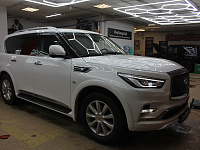 Infiniti QX80 Установка бидиодных модулей взамен штатных, восстановление стекол фар