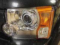 Land Rover Discovery 3, замена линз на бидиодные, восстановление стекол фар