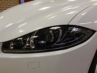 Jaguar XF, восстановление фар, замена линз на бидиодные, оклейка фар
