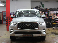 Infiniti QX80 Установка бидиодных модулей взамен штатных, восстановление стекол фар