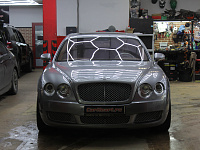 Bentley Flying Spur, замена штатных ксеноновых линз на бидиодные, полировка и оклейка стекол фар