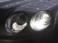 Bentley Flying Spur, замена штатных ксеноновых линз на бидиодные, полировка и оклейка стекол фар