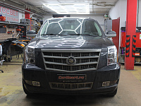 Cadillac Escalade - Установка диодных линз, замена ламп ДХО на яркие диодные, восстановление стекол фар.